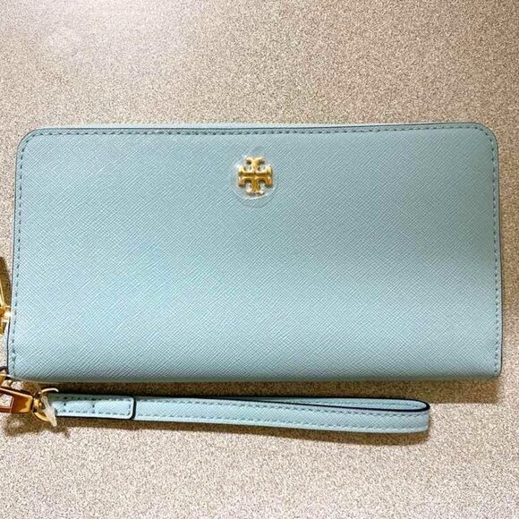 Tory Burch Handbags - Tory Burch 74179 Emerson Saffiano Leather Zip Continental in Clear Blue